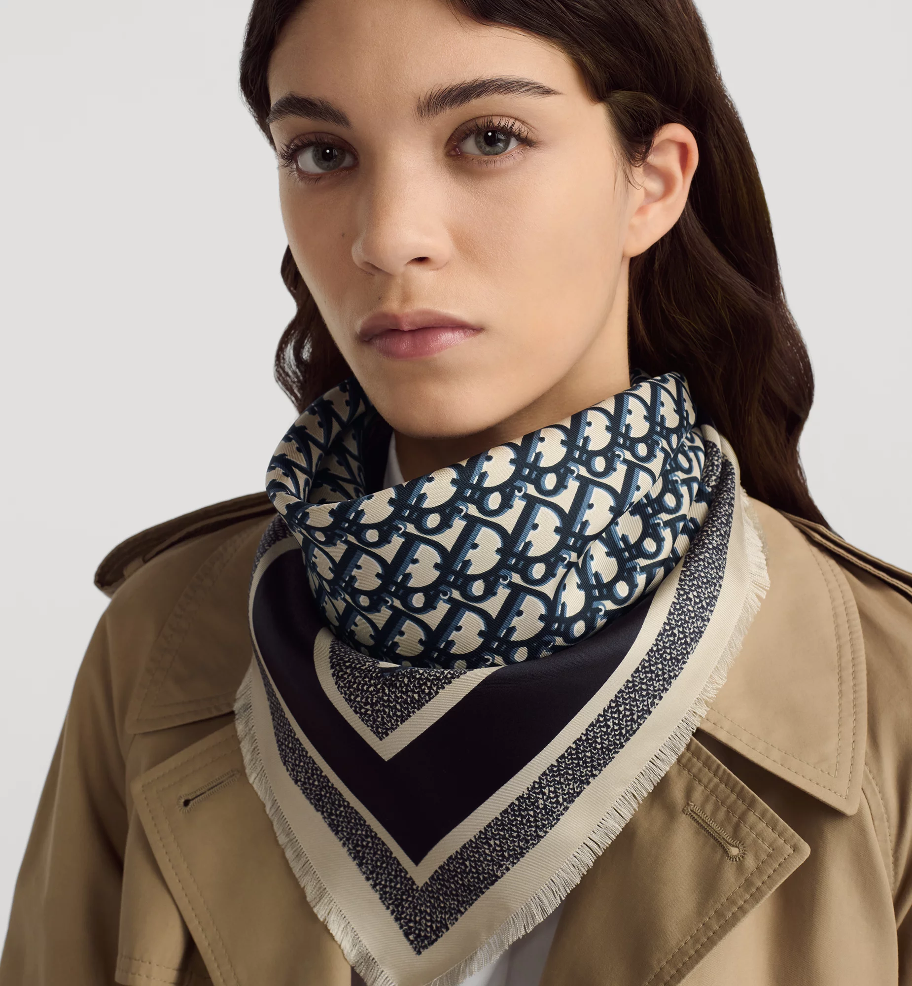 twin方巾  70 厘米海军蓝色桑蚕丝斜纹面料 Oblique 印花 - 图片 2